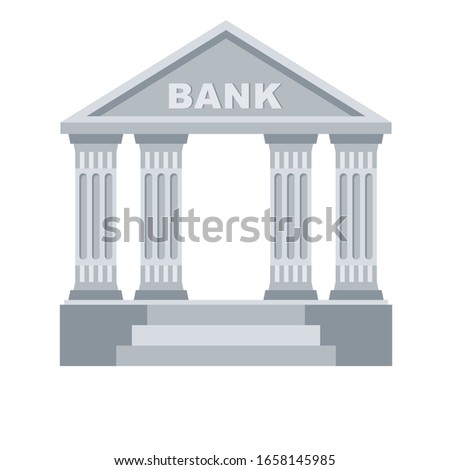Bank building flat vector icon. Classic view of building of financial institution. Illustration isolated on white background.
