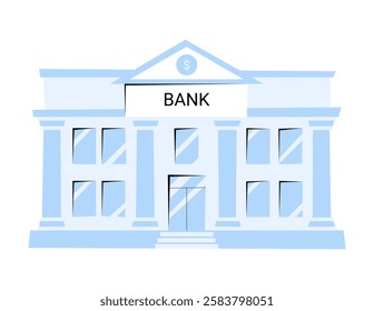 Bank Building In Flat Vector Illustration Symbolizing Financial Institution, Banking Services, And Economic Stability, Isolated On White Background