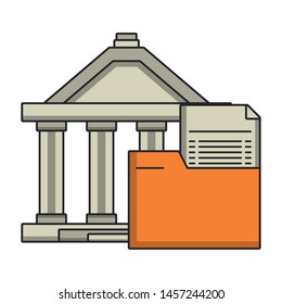 Bank building and folder document symbol vector illustration