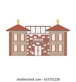 Bank building front view facade icon for web or game app. Vector sign