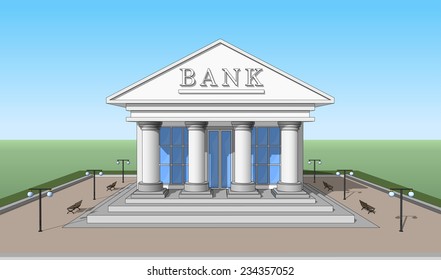 The Bank building, front view. Isolated objects.