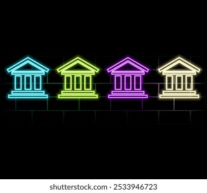 Bank building glyph icon, architecture and column, house sign, vector graphics. neon style..green color.