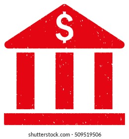 Bank Building grainy textured icon for overlay watermark stamps. Flat symbol with dirty texture. Dotted vector red ink rubber seal stamp with grunge design on a white background.