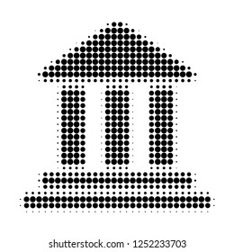 Bank building halftone dotted icon. Halftone array contains round points. Vector illustration of bank building icon on a white background.