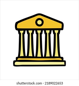 Bank building hand-drawn icon vector graphic illustration