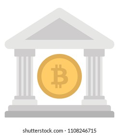 Bank building having bitcoin in middle, giving idea for bitcoin and bank icon
