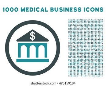Bank Building icon with 1000 medical commercial soft blue vector pictographs. Design style is flat bicolor symbols, white background.