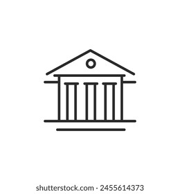 Bank Building icon. A clean, minimalistic depiction of a classic bank facade with pillars, representing financial institutions. Ideal for use in sectors related to finance. Vector illustration