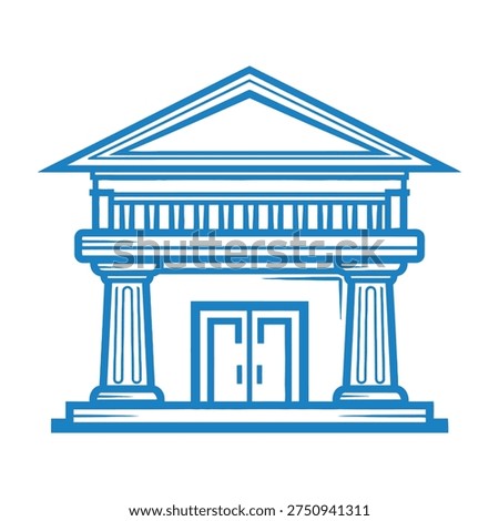 Bank building icon with columns and triangular roof