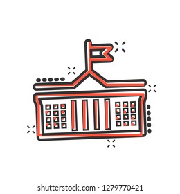 Bank building icon in comic style. Government architecture vector cartoon illustration pictogram. Museum exterior business concept splash effect.