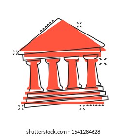 Bank building icon in comic style. Government architecture vector cartoon illustration pictogram. Museum business concept splash effect.