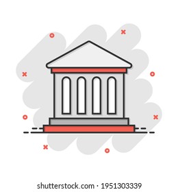 Bank building icon in comic style. Government architecture vector cartoon illustration pictogram. Museum exterior business concept splash effect.