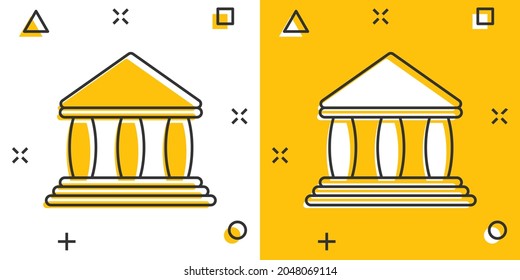 Bank building icon in comic style. Government architecture cartoon vector illustration on white background. Museum exterior splash effect business concept.