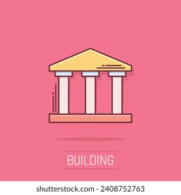 Bank building icon in comic style. Government architecture vector cartoon illustration pictogram. Museum exterior business concept splash effect.