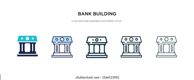 bank building icon in different style vector illustration. two colored and black bank building vector icons designed in filled, outline, line and stroke style can be used for web, mobile, ui