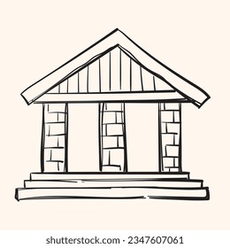 Bank building icon in doodle sketch lines.