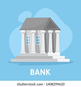 Bank building icon. Financial institution exterior. Facade of the house with column. Coutrhouse or government. Vector illustration in cartoon style