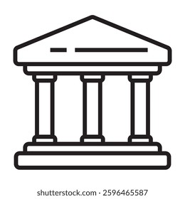 Bank building icon, financial institution and government structure symbol, black and white vector illustration isolated on white background.