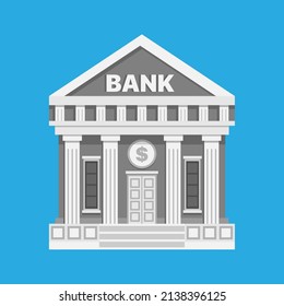 Bank building icon, financing symbol, money exchange logo, financial services. Vector flat illustration.