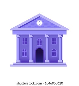 Bank building icon in flat design. Finance temple pictogram on white background.