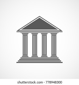 Bank building icon in flat design. Vector illustration. Gray schema of the building of bank with four columns