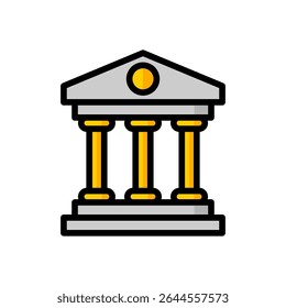 Bank Building Icon Flat Filled Line Style Business and Finance Vector