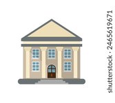 Bank building icon in flat style. Financing department vector illustration on isolated background. Courthouse with columns sign business concept.
