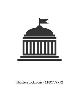 Bank building icon in flat style. Government architecture vector illustration on white isolated background. Museum exterior business concept.