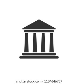 Bank building icon in flat style. Government architecture vector illustration on white isolated background. Museum exterior business concept.