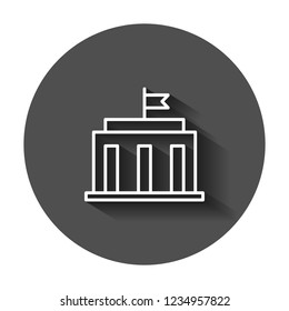 Bank building icon in flat style. Government architecture vector illustration with long shadow. Museum exterior business concept.