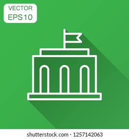 Bank building icon in flat style. Government architecture vector illustration with long shadow. Museum exterior business concept.