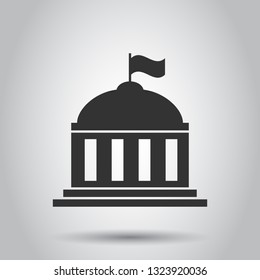 Bank building icon in flat style. Government architecture vector illustration on white background. Museum exterior business concept.