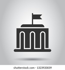 Bank building icon in flat style. Government architecture vector illustration on white background. Museum exterior business concept.