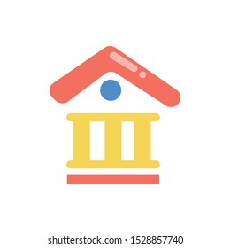 Bank building icon in flat style. Government architecture vector illustration on white isolated background. Museum exterior business concept.