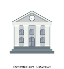 Bank Building icon in flat style isolated on white background. Vector illustration.