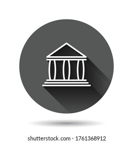 Bank building icon in flat style. Government architecture vector illustration on black round background with long shadow effect. Museum exterior circle button business concept.