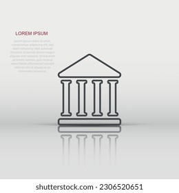 Bank building icon in flat style. Government architecture vector illustration on white isolated background. Museum exterior business concept.