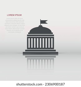 Bank building icon in flat style. Government architecture vector illustration on white isolated background. Museum exterior business concept.
