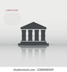 Bank building icon in flat style. Government architecture vector illustration on white isolated background. Museum exterior business concept.