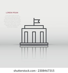 Bank building icon in flat style. Government architecture vector illustration on white isolated background. Museum exterior business concept.