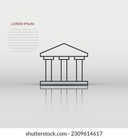 Bank building icon in flat style. Government architecture vector illustration on white isolated background. Museum exterior business concept.