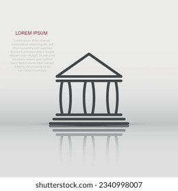 Bank building icon in flat style. Government architecture vector illustration on white background. Museum exterior business concept.