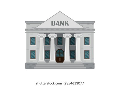 Bank building icon in flat style. Financing department vector illustration on isolated background. Courthouse with columns sign business concept. - Shutterstock ID 2354613077