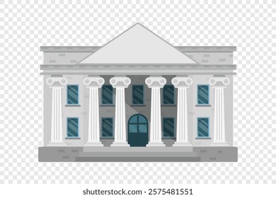 Bank building icon in flat style. Financing department vector illustration on isolated background. Courthouse with columns sign business concept.