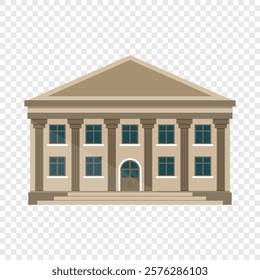 Bank building icon in flat style. Financing department vector illustration on isolated background. Courthouse with columns sign business concept.