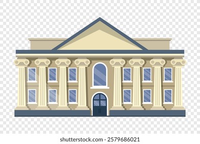 Bank building icon in flat style. Financing department vector illustration on isolated background. Courthouse with columns sign business concept.