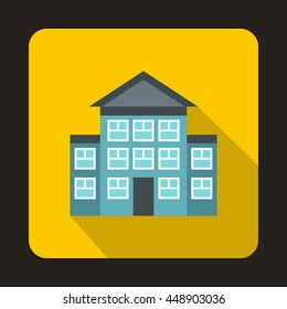 Bank building icon in flat style on a yellow background
