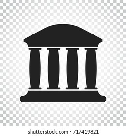 Bank building icon in flat style. Museum vector illustration on isolated background. Simple business concept pictogram.