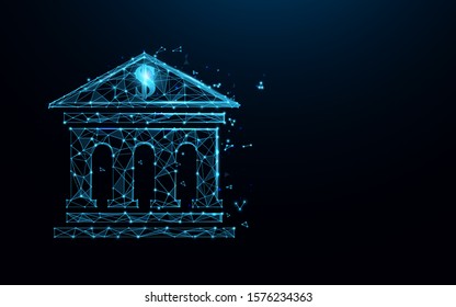 Bank building icon form lines, triangles and particle style design. Illustration vector