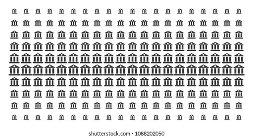 Bank building icon halftone pattern, constructed for backgrounds, covers, templates and abstract effects. Vector bank building shapes organized into halftone matrix.